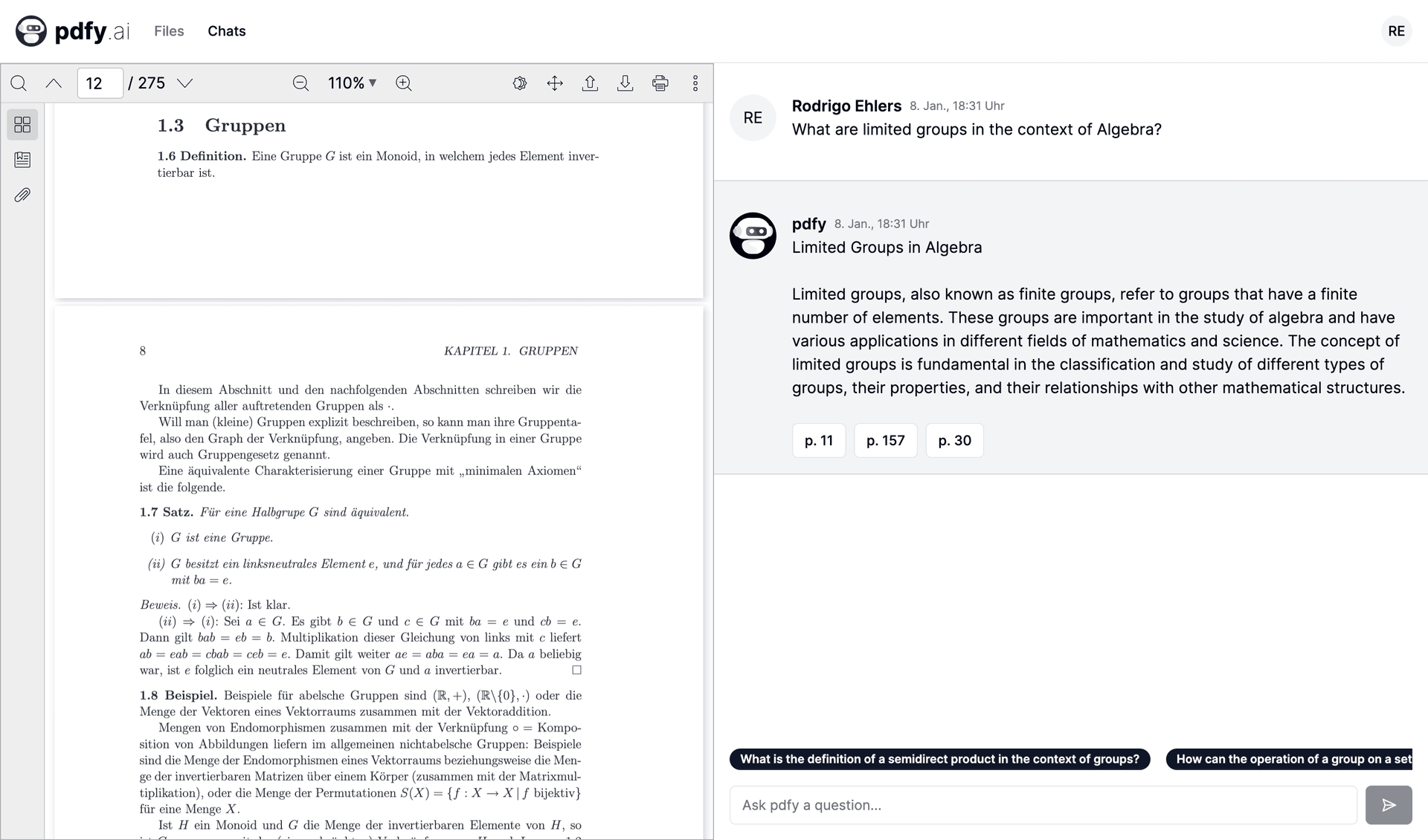 Screenshot of the app using a PDF as source.