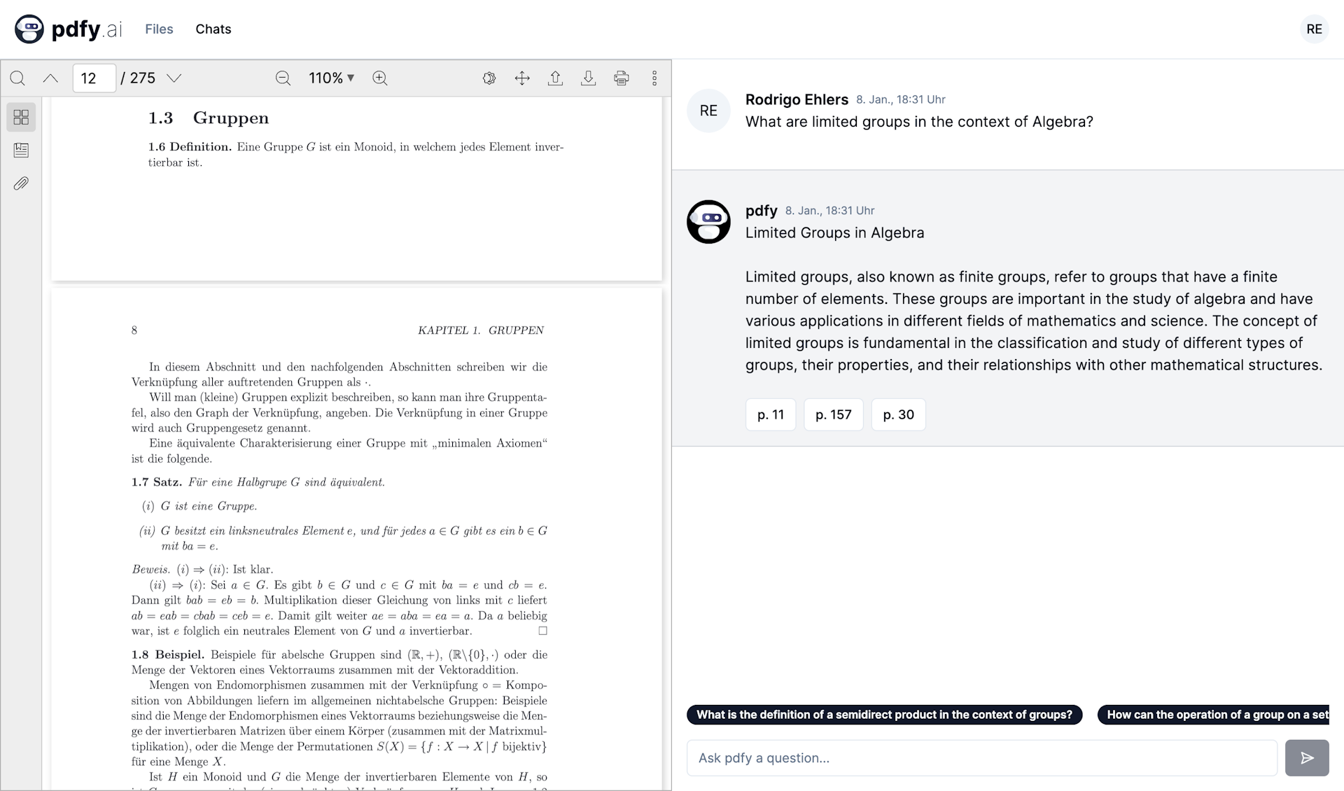 Screenshot of the app using a PDF as source.